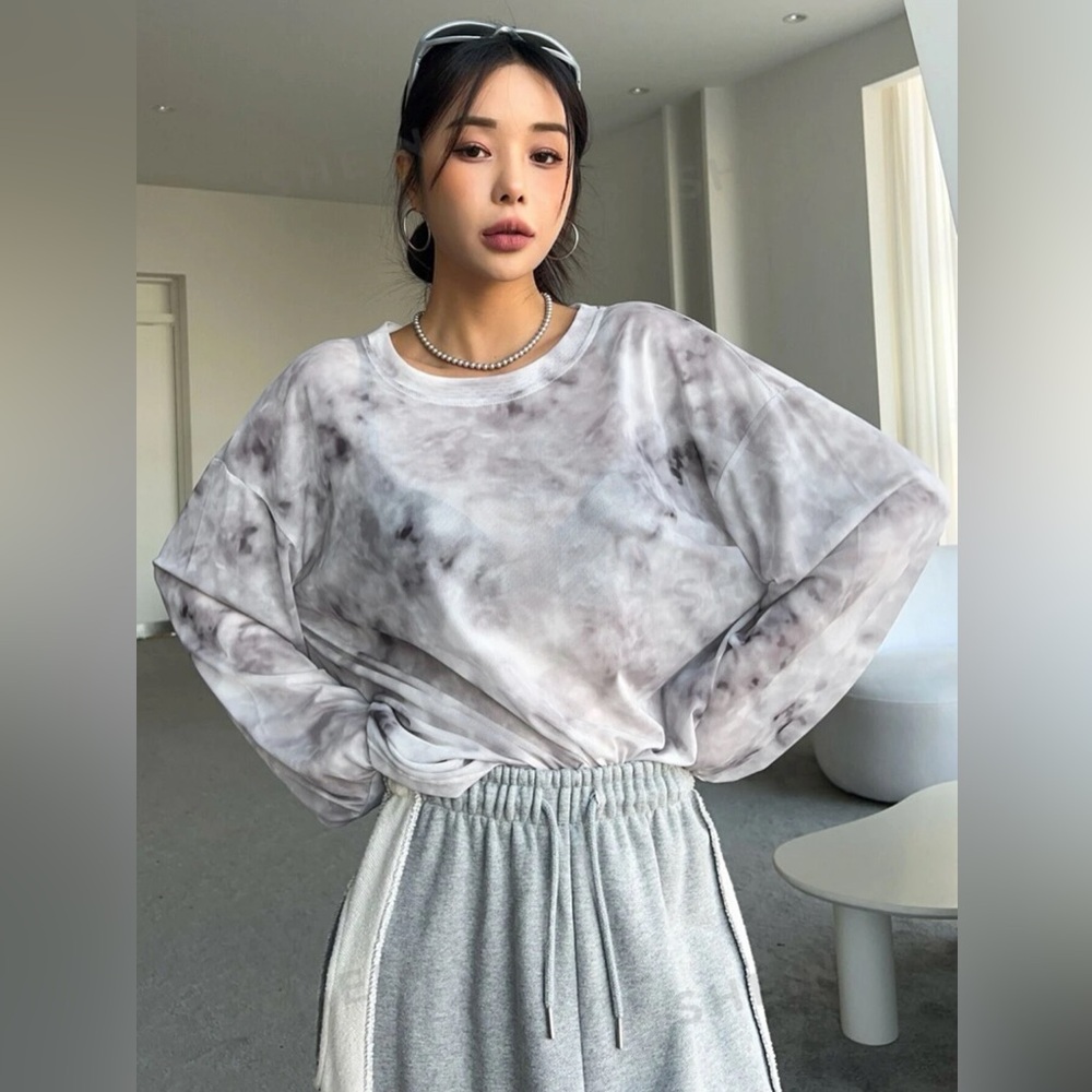 Tie Dye Drop Shoulder Oversized Mesh Top - Picture 5 of 6